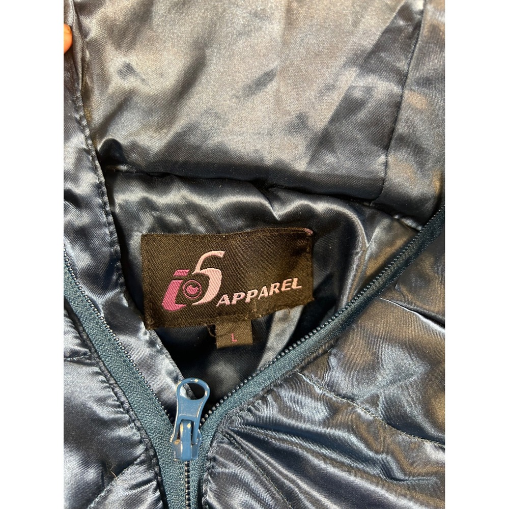 i5 Apparel Women's Quilted Puffer Hooded Jacket Dark Blue Shiny Size‎ L - Picture 4 of 7